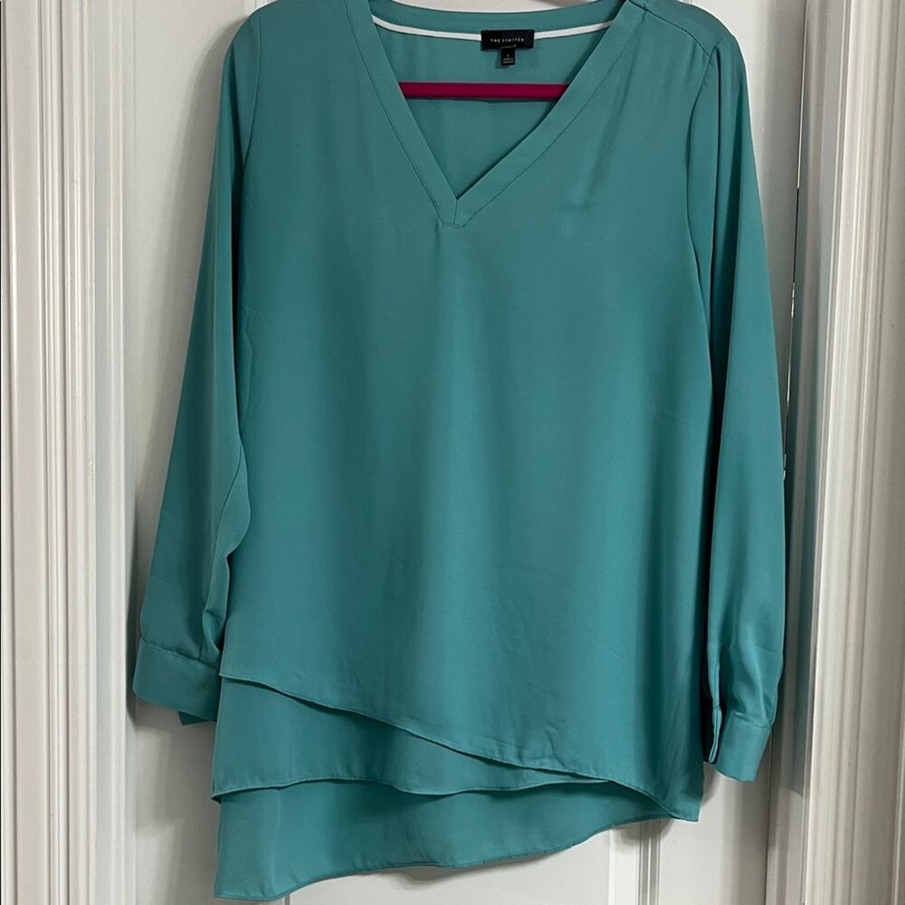 The Limited Aqua V-Neck Layered Blouse Size Large